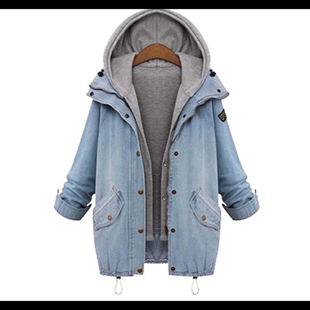 Jean jacket with detachable sweatshirt vest